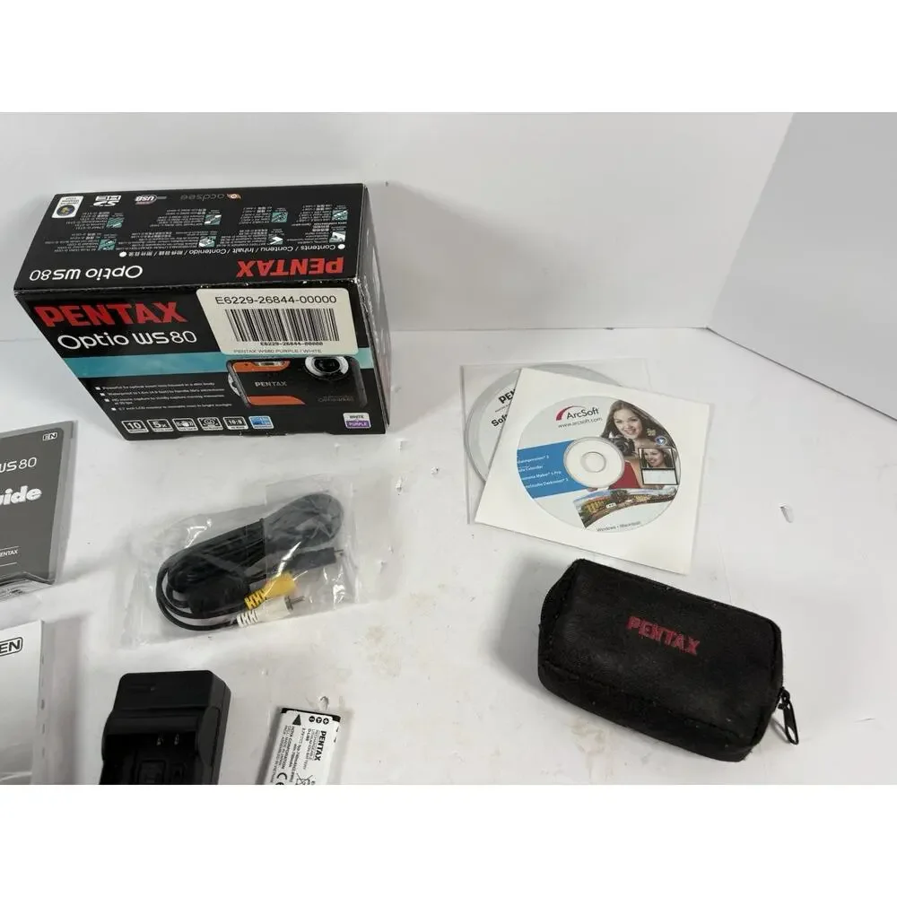 Pentax Optio WS80 10MP Waterproof Digital Camera Tested Box Charger Battery